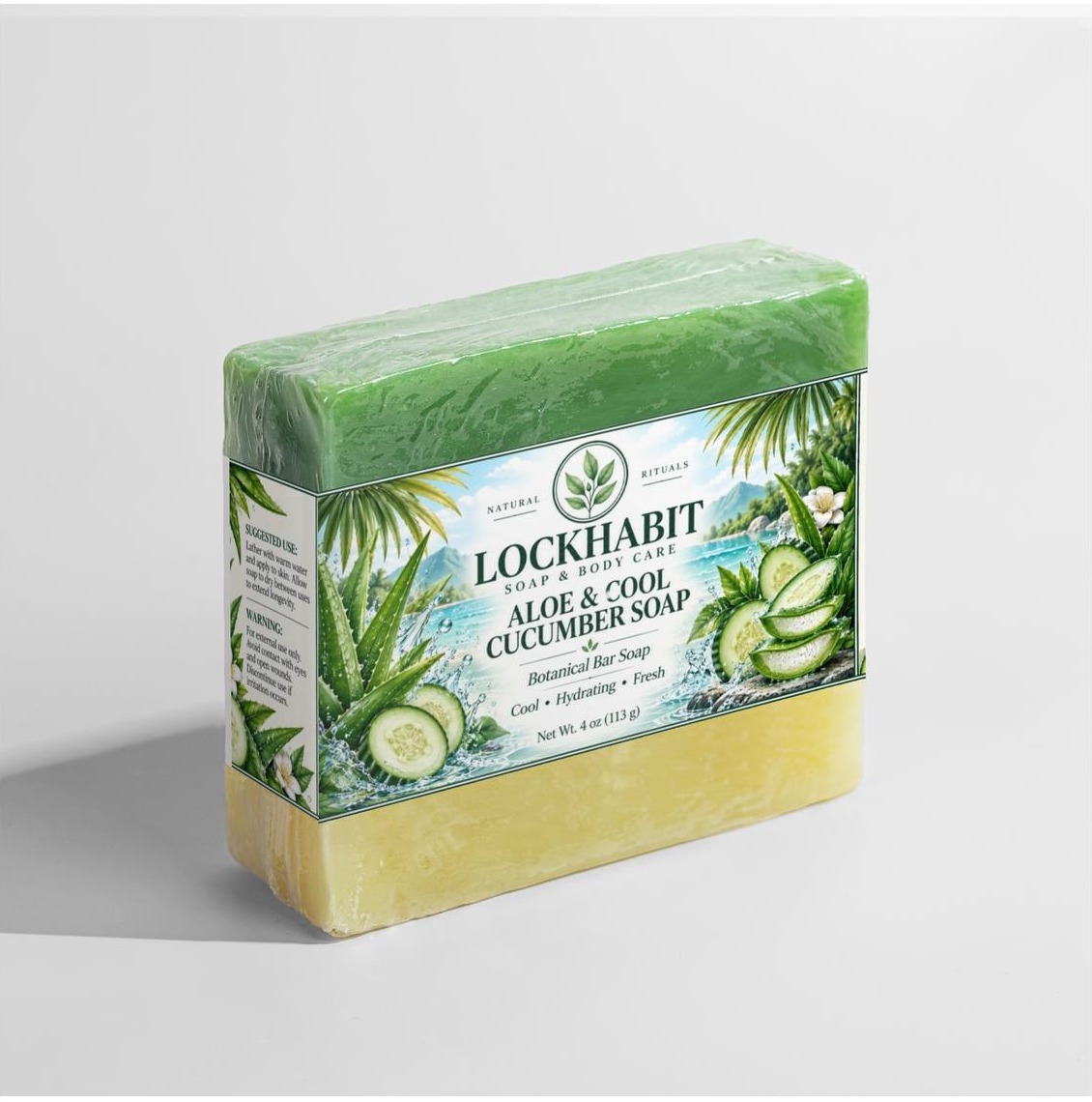 LOCKHABIT Aloe & Cool Cucumber Soap three-quarter view