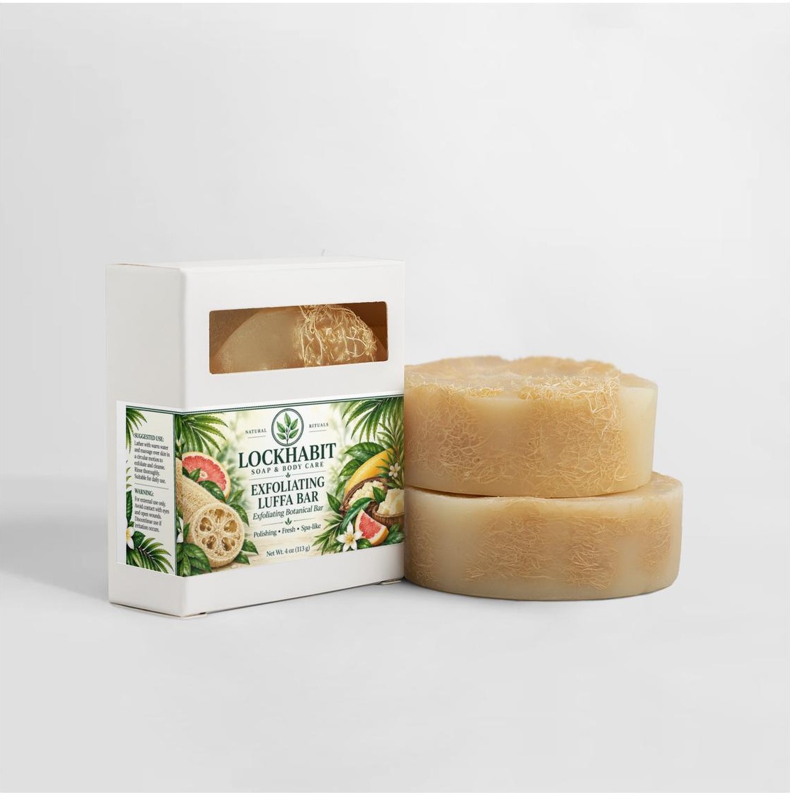 LOCKHABIT Exfoliating Luffa Bar box and round bars