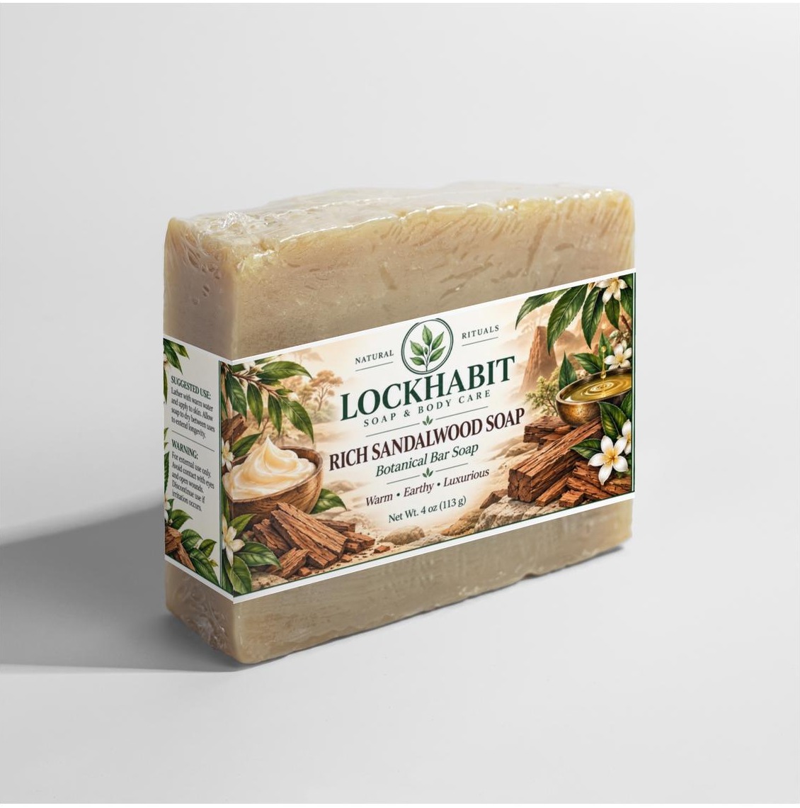 LOCKHABIT Rich Sandalwood Soap three-quarter view